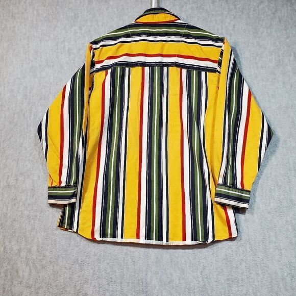 GUESS Shirt Mens Large Green Striped Regular Fit Collar Casual Button Down Vtg - Picture 11 of 12